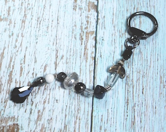 Beaded Bag Charm: Black Gunmetal Boho Purse Accessory