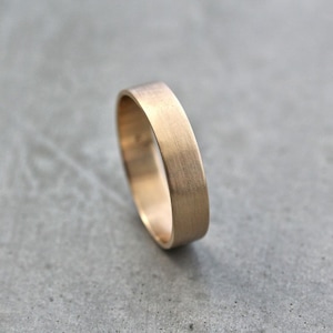 Brushed 10k Recycled Yellow Gold Wedding Band - 5mm Flat Unisex Ring