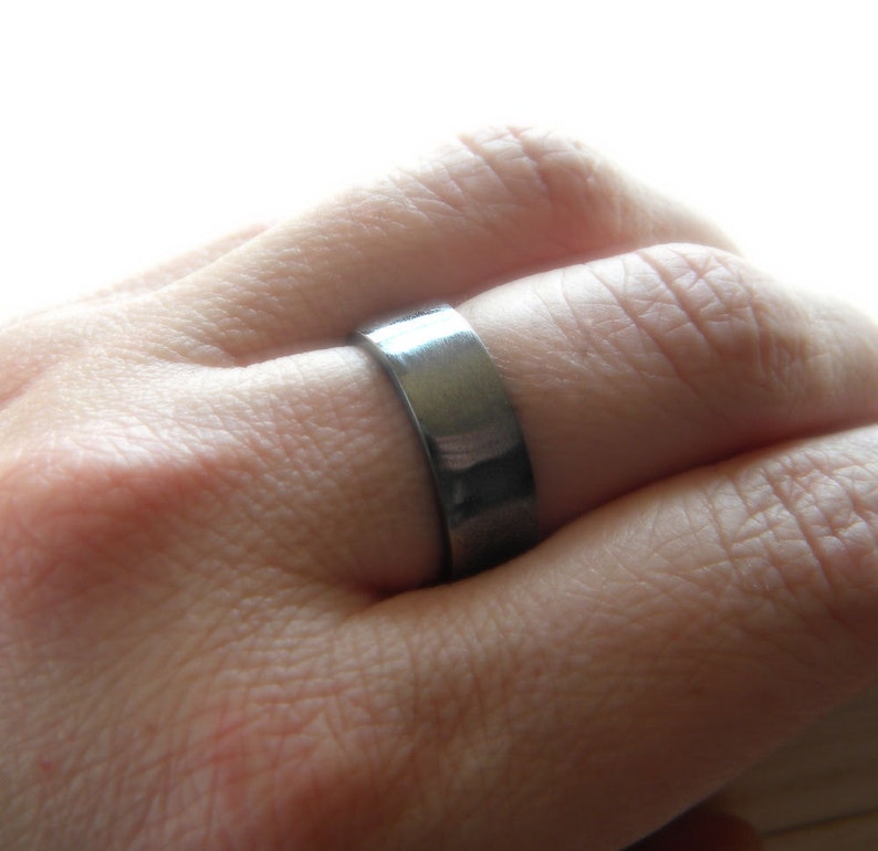 Mens Ring, Unisex Simple Flat 7mm Band Black Oxidized Argentium Sterling Silver Men's Band Made in Your Size image 3