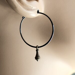 Hoop Earrings, Brass Pendulum Oxidized Sterling Silver Hoops Boho Women's Jewelry Clockwork image 5