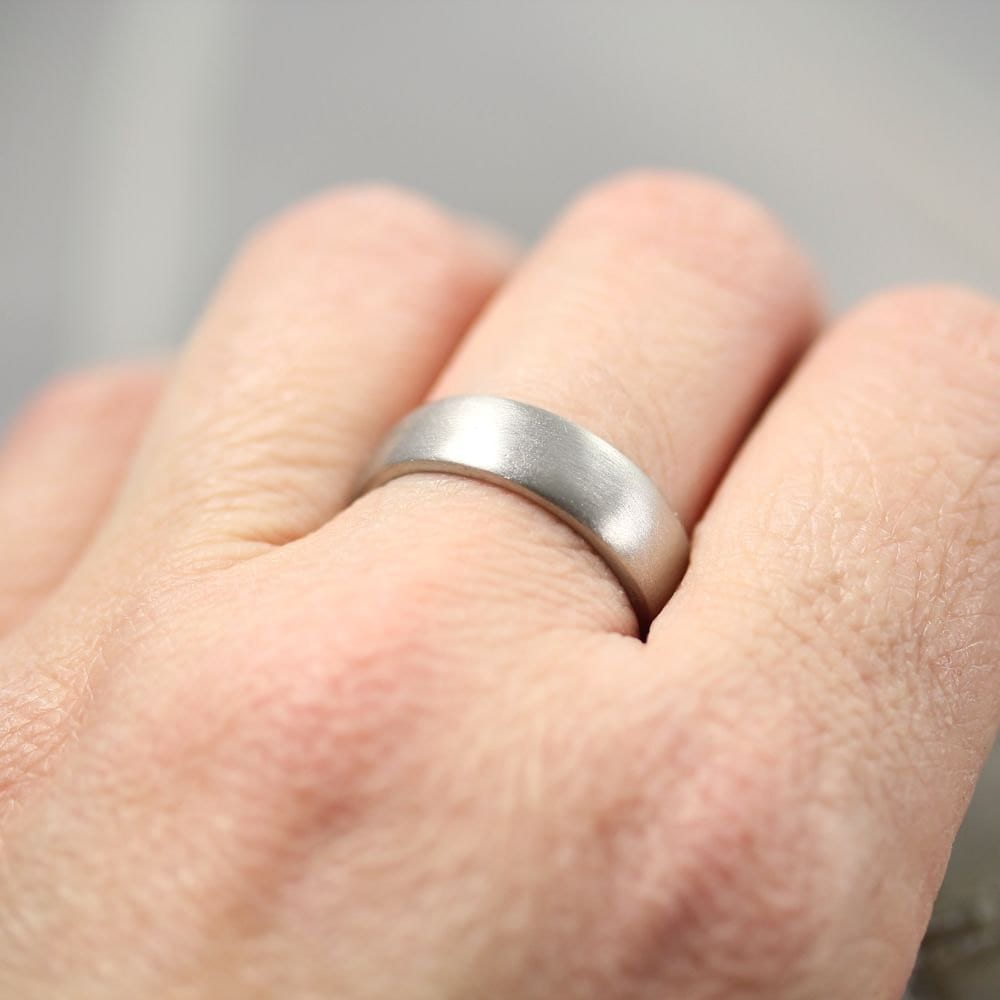 White Gold Wide Mens Wedding Band Brushed 7mm Low Dome 14k Etsy