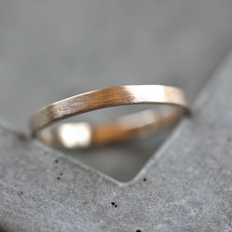 Gold Wedding Band Stackable Ring, 2mm Slim Recycled 10k Yellow Gold Ring Brushed Gold Wedding Ring or Stacking Ring image 3
