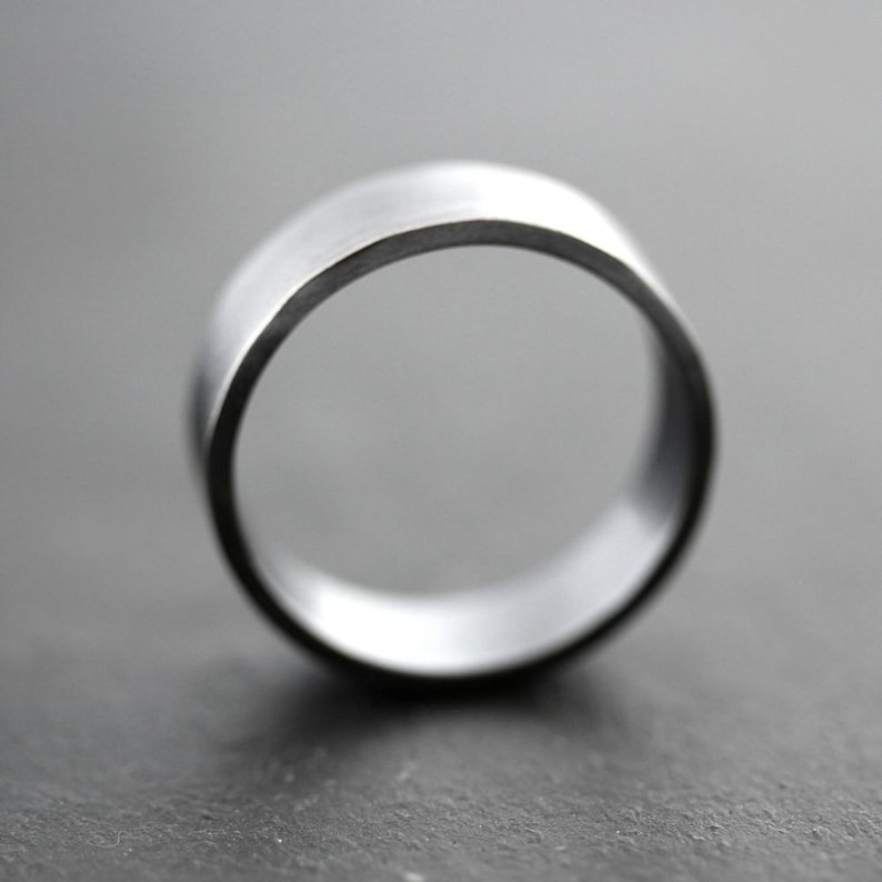 Mens Ring, Unisex Simple Flat 7mm Band Black Oxidized Argentium Sterling Silver Men's Band Made in Your Size image 4