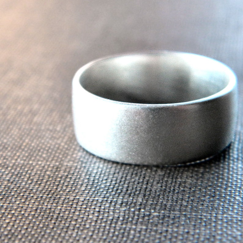 Mens Band Unisex Brushed 8mm Men's or Unisex Oxidized Recycled Metal Textured Wide Sterling Silver Wide Ring Made in Your Size image 4