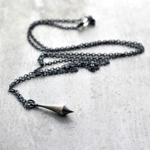 Silver Pendulum Necklace, Minimalist Oxidized Sterling Silver Long Chain Necklace Simple Boho - Synchronicity