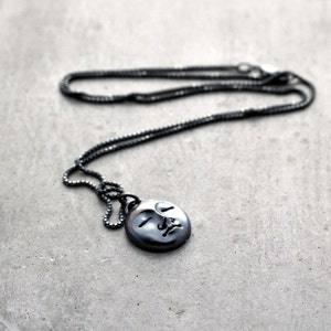 Full Moon Necklace, Gunmetal Gray Smiling Man in the Moon Oxidized Sterling Silver Necklace Space Galaxy Jewelry - Celestial Moon Jewelry