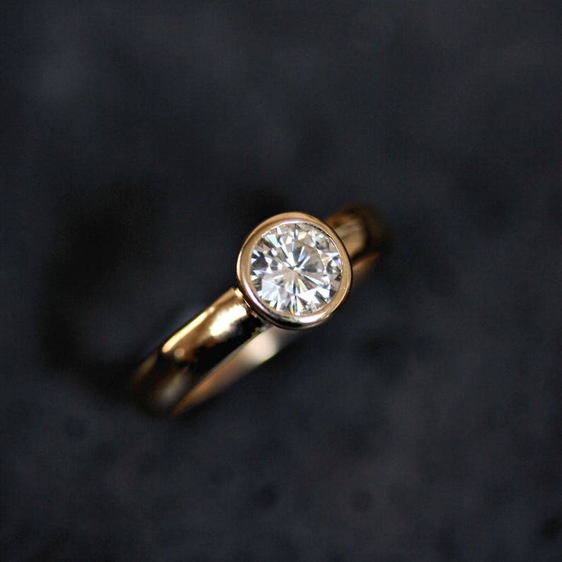 Moissanite Engagement Ring, Conflict Free Diamond Recycled 14k Gold Solitaire Women's Alternative Engagement Unique Ring Size 8.5 image 6