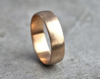 Wide Men's Gold Wedding Band, Recycled 14k Yellow Gold 6mm Brushed Low Dome Man's Gold Wedding Ring - Made in Your Size