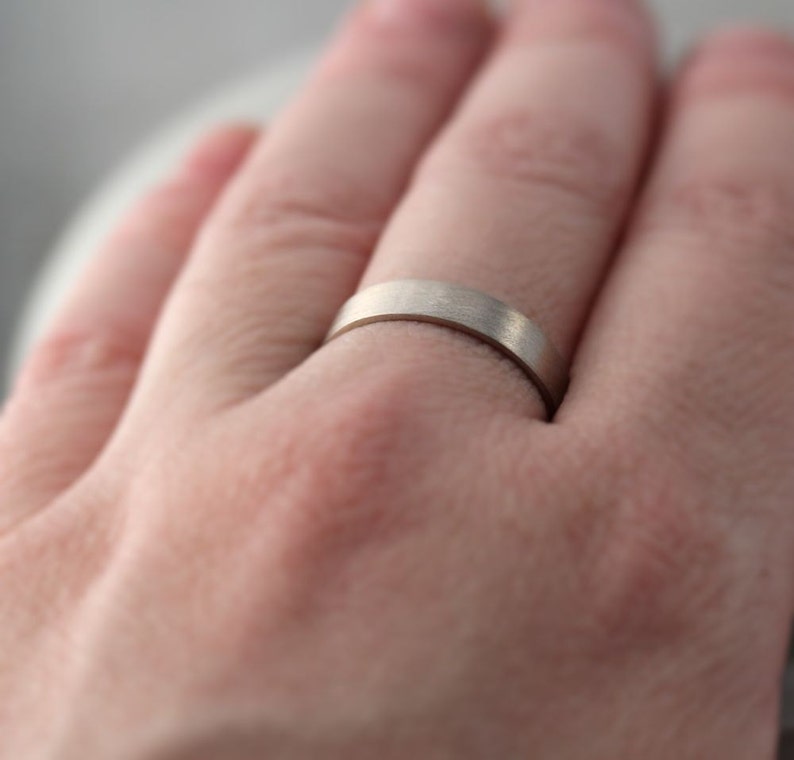 Men's Gold Wedding Band, Unisex 4mm Brushed Matte Flat 14k Recycled Palladium White Gold Wedding Ring Eco Gold Ring Made in Your Size image 3