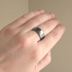 Mens Band Unisex Brushed 8mm Men's or Unisex Oxidized Recycled Metal Textured Wide Sterling Silver Wide Ring Made in Your Size image 3