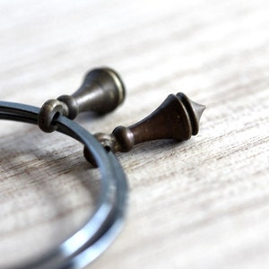 Hoop Earrings, Brass Pendulum Oxidized Sterling Silver Hoops Boho Women's Jewelry Clockwork image 2