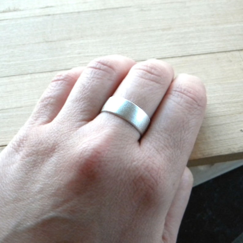 Mens Silver Ring, Matte 8mm Men's or Unisex Recycled Argentium Sterling Silver Low Dome Band Made in Your Size image 3