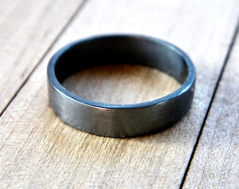 Unisex Oxidized Silver Ring, Simple Flat 4mm Band Oxidized Recycled Argentium Sterling Silver Band - Made in Your Size