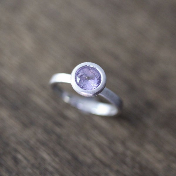 Lavender Spinel Ring, Periwinkle Lilac Purple Faceted Gemstone Recycled Sterling Silver Ring Solitaire Stacking Ring - US Size 6