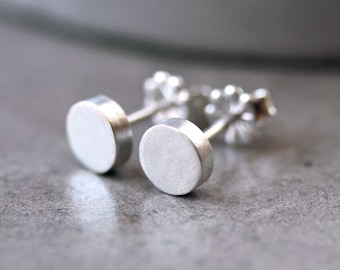 Silver Spot Earrings, Sterling Silver Polka Dot Stud Geometric Modern Post Earrings, Brushed Sterling Silver Circle Studs