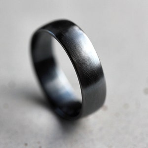 Mens Band, Brushed 6mm Men's or Women's Low Dome Unisex Oxidized Argentium Sterling Silver Wide Ring Recycled Metal  -  Made In Your Size