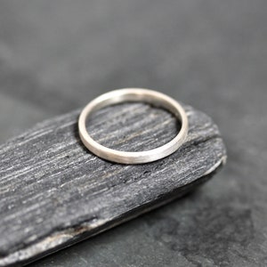 Brushed Recycled Sterling Silver Ring: 2mm Thin Minimalist Band