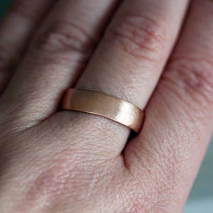 Rose Gold Men's Wedding Band, Thick Brushed 7mm Low Dome 10k Recycled Hand Carved Rose Gold Wedding Ring Made in Your Size image 3