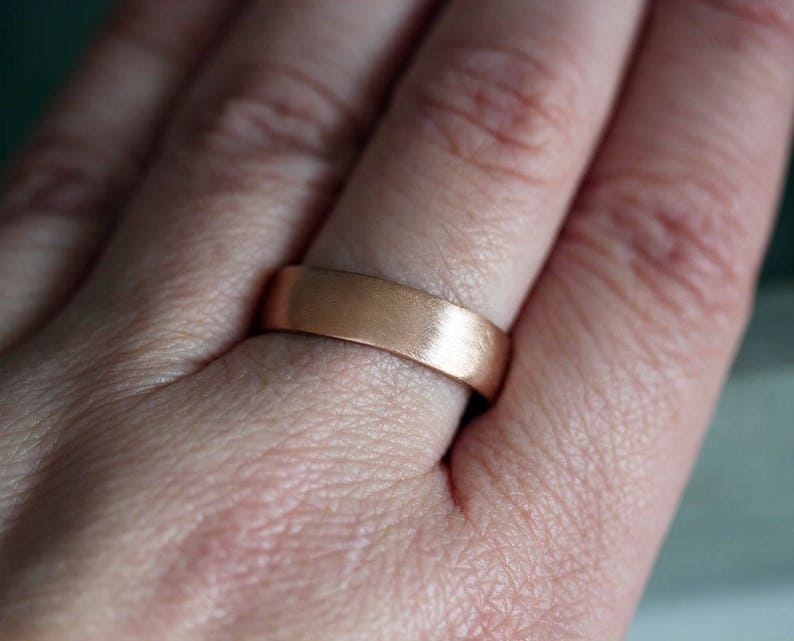 Rose Gold Men's Wedding Band, Thick Brushed 7mm Low Dome 10k Recycled Hand Carved Rose Gold Wedding Ring Made in Your Size image 3