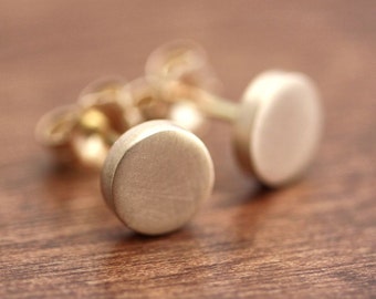 Gold Polka Dot Earrings, Geometric Modern Minimalist Brushed Recycled 14k Gold Stud Post Earrings