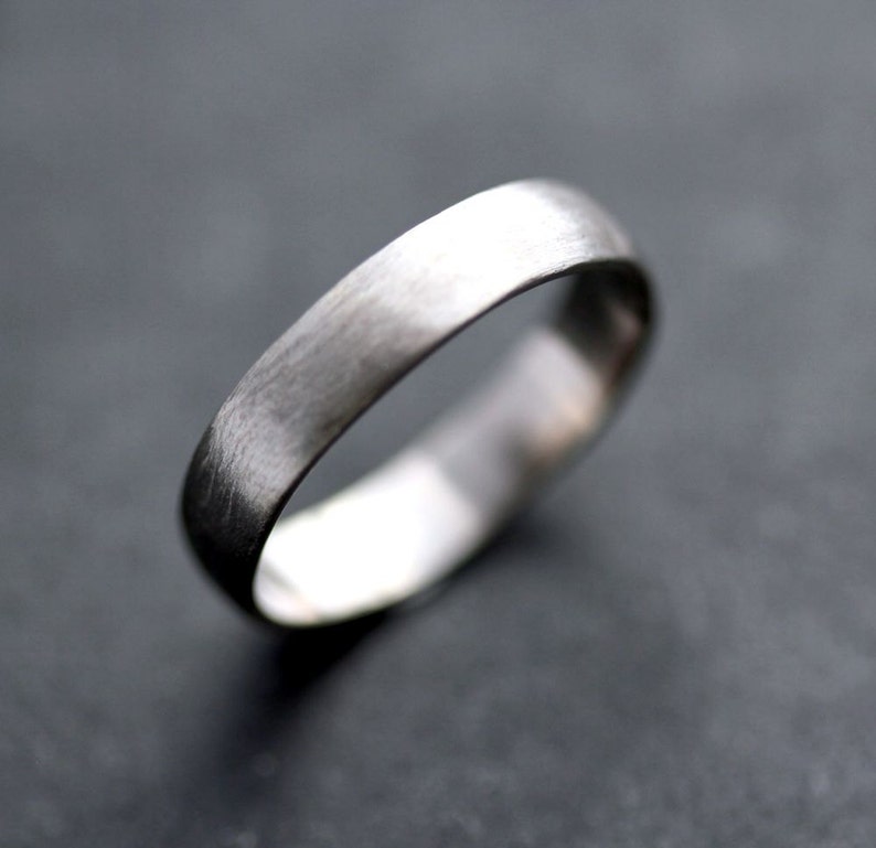 Men's Wedding Band, 4.5mm Low Dome 14k Recycled Hand Carved Palladium White Gold Wedding Ring Made in Your Size image 3