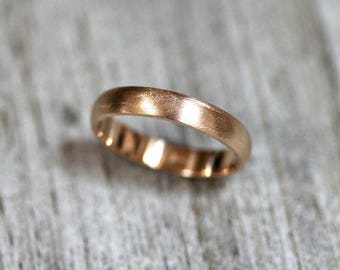 Mens Wedding Band,  Matte Brushed Gold Men's or Women's Unisex 4mm Low Dome Recycled Metal 14k Yellow Gold Ring - Made in Your Size