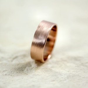 Wide Mens Band Rose Gold Men's Wedding Simple Textured Brushed Matte 7mm Flat Recycled 14k Rose Gold Guys Engagement Ring image 1