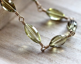 Lemon and Smoky Quartz 14k Gold Filled Gemstone Bracelet Faceted Stone Rosary Bracelet Ombre Gemstone - Baked Sun