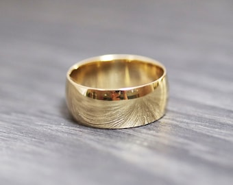 Wide 18k Yellow Gold Wedding Band: Polished Low Dome Ring