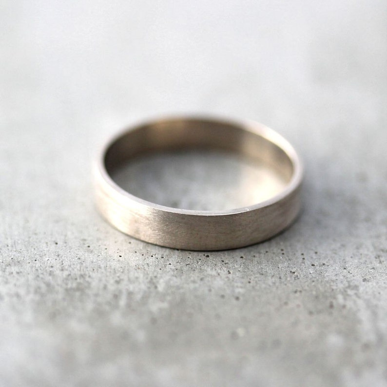 Men's Gold Wedding Band, Unisex 4mm Brushed Matte Flat 14k Recycled Palladium White Gold Wedding Ring Eco Gold Ring Made in Your Size image 4