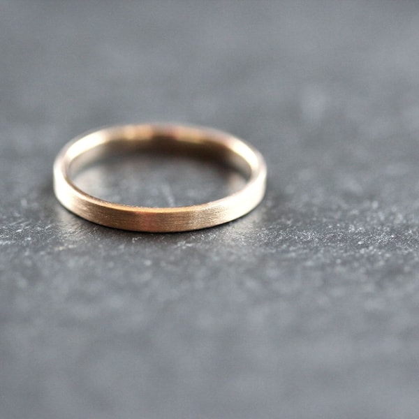 Slim 10k Yellow Gold Wedding Band: 2mm Brushed Stacking Ring