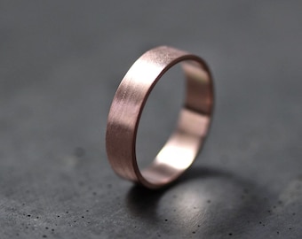 Rose Gold Men's or Women's Wedding Band, 5mm Flat Recycled 14k Red Gold Wedding Ring Rose Eco Gold Ring -  Made in Your Size