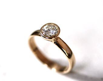 Moissanite Engagement Ring, Conflict Free Diamond Recycled 14k Gold Solitaire Women's Alternative Engagement Unique Ring -  Size 8.5