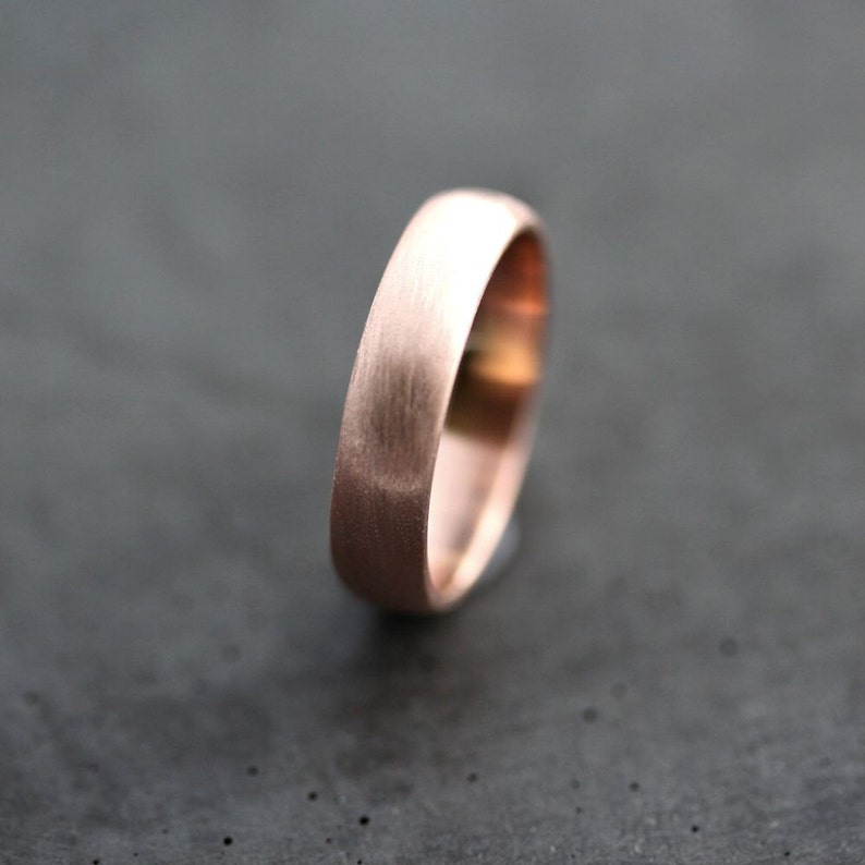 Rose Gold Men's Wedding Band, Brushed Matte Men's 5mm Low Dome Recycled 14k Rose Men's Gold Ring Made in Your Size image 4