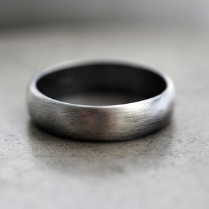 Mens Band, Roughed Up 5mm Low Dome Men's or Women's Unisex Oxidized Recycled Metal Argentium Sterling Silver Ring - Made In Your Size