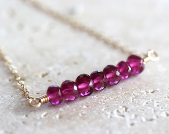 Pink Tourmaline Necklace, Raspberry Pink Tourmaline Gemstone 14k Gold Filled Necklace October Birthstone Jewelry