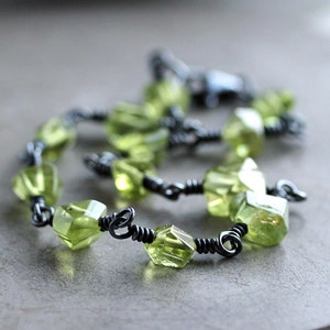 Peridot Birthstone Bracelet, Lime Green Peridot Nugget Oxidized Sterling Silver Wire Wrapped August Birthstone Kryptonite image 1