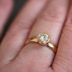 Moissanite Engagement Ring, Conflict Free Diamond Recycled 14k Gold Solitaire Women's Alternative Engagement Unique Ring Size 8.5 image 8