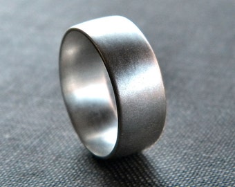 Mens Silver Ring, Matte 8mm Men's or Unisex Recycled Argentium Sterling Silver Low Dome Band - Made in Your Size