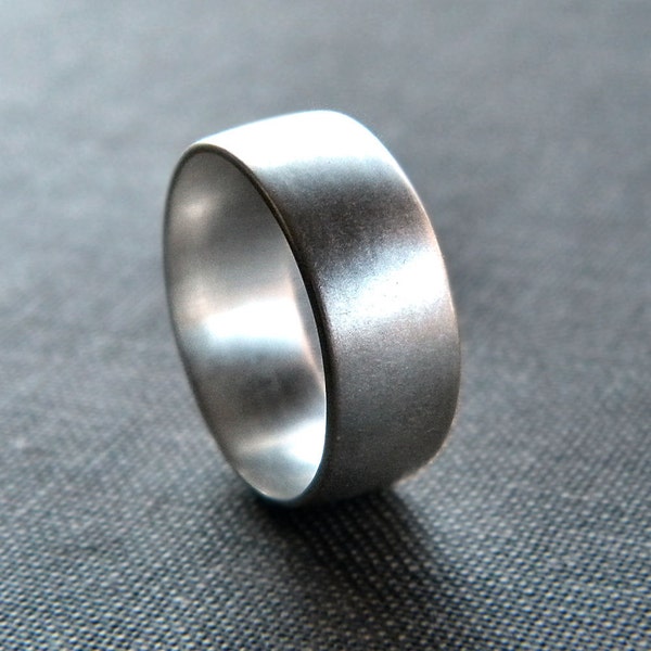 Mens Silver Ring, Matte 8mm Men's or Unisex Recycled Argentium Sterling Silver Low Dome Band - Made in Your Size