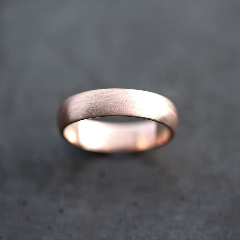 Rose Gold Men's Wedding Band, Brushed Matte Men's 5mm Low Dome Recycled 14k Rose Men's Gold Ring Made in Your Size image 3
