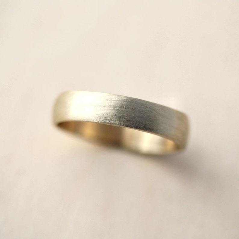 Man Gold Wedding Band, 4.5mm Low Dome 10k Recycled Hand Carved Yellow Gold Mens Wedding Ring Made in Your Size image 1