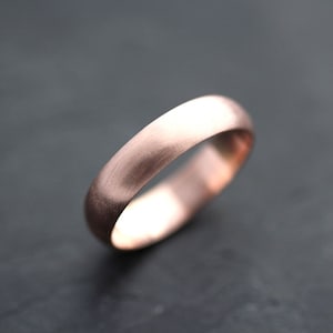 Men's Rose Gold Wedding Band, 5mm Brushed Half Round Recycled 14k Rose Gold Mens Wedding Band Guy's Ring Wide Textured Metalsmithed Ring image 1