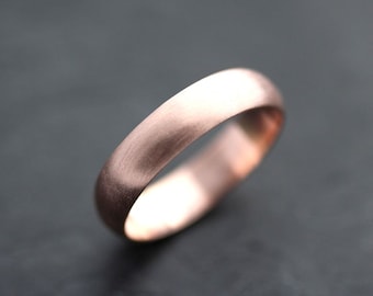 Men's Rose Gold Wedding Band, 5mm Brushed Half Round Recycled 14k Rose Gold Mens Wedding Band Guy's Ring Wide Textured Metalsmithed Ring