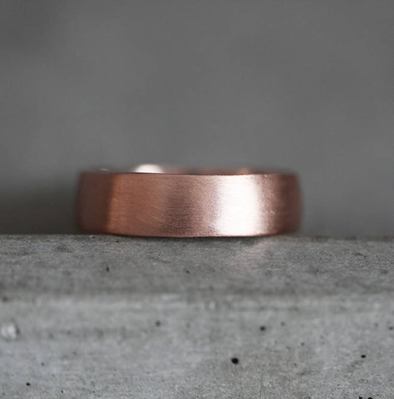 Rose Gold Men's Wedding Band, Thick Brushed 7mm Low Dome 10k Recycled Hand Carved Rose Gold Wedding Ring Made in Your Size image 5