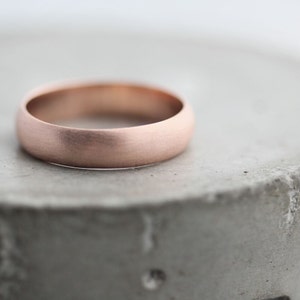 Men's Rose Gold Wedding Band, 5mm Brushed Half Round Recycled 14k Rose Gold Mens Wedding Band Guy's Ring Wide Textured Metalsmithed Ring image 2