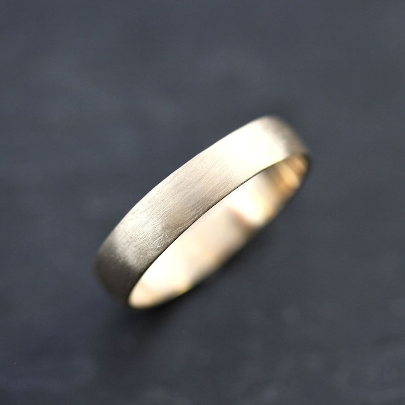 Men's Gold Wedding Band, 4.5mm Low Dome 14k Recycled Hand Carved Yellow Gold Wedding Ring Made in Your Size image 1