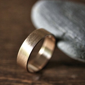 Brushed 14k Recycled Yellow Gold Men&#39;s Wedding Band - 6mm Flat Ring