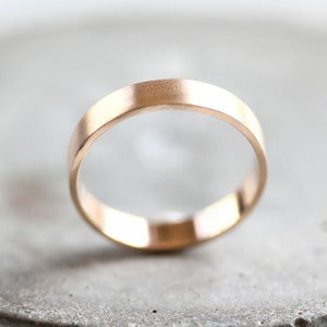 Men's Gold Wedding Band, Unisex 4mm Brushed Flat 10k Recycled Yellow Gold Wedding Ring Gold Ring Made in Your Size image 3