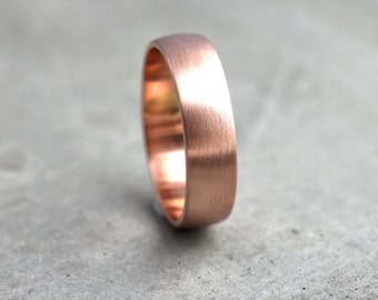 Wide Rose Gold Men's Wedding Band, Recycled 14k Rose Gold 6mm Brushed Matte Low Dome Gold Wedding Ring Band for Man